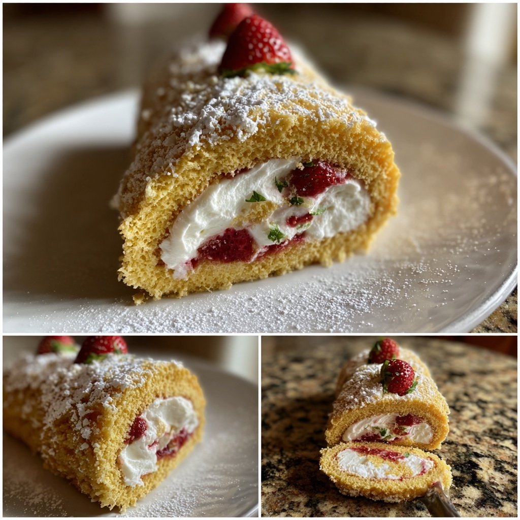 Erdbeer Biskuitrolle Mit Sahne