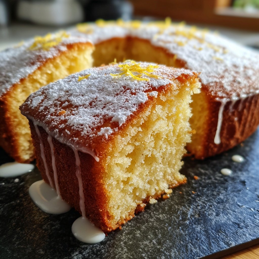 Zitronenkuchen mit Puderzucker
